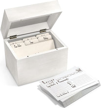 Load image into Gallery viewer, Off White Wooden Recipe Box with Wood Dividers + 50 Double Sided Recipe Cards