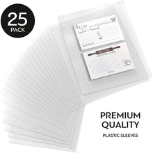 Load image into Gallery viewer, 4x6 Recipe Card Protectors - 25 pack - Left Side Loading - Fits Standard 3 Ring Binders