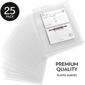 4x6 Recipe Card Protectors - 25 pack - Left Side Loading - Fits Standard 3 Ring Binders