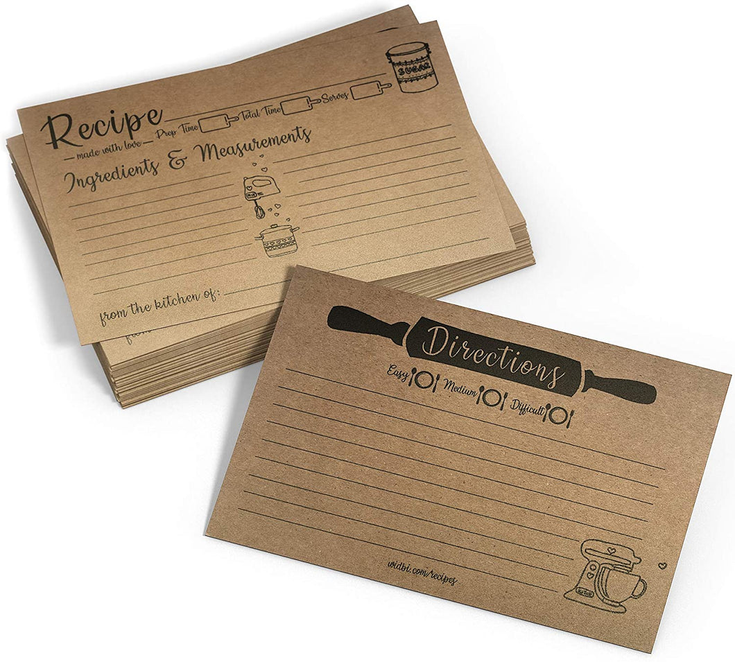 Replaceable Recipe Cards 4x6 Double Sided - 50 pcs - Quality Thick Card Stock - 14pt
