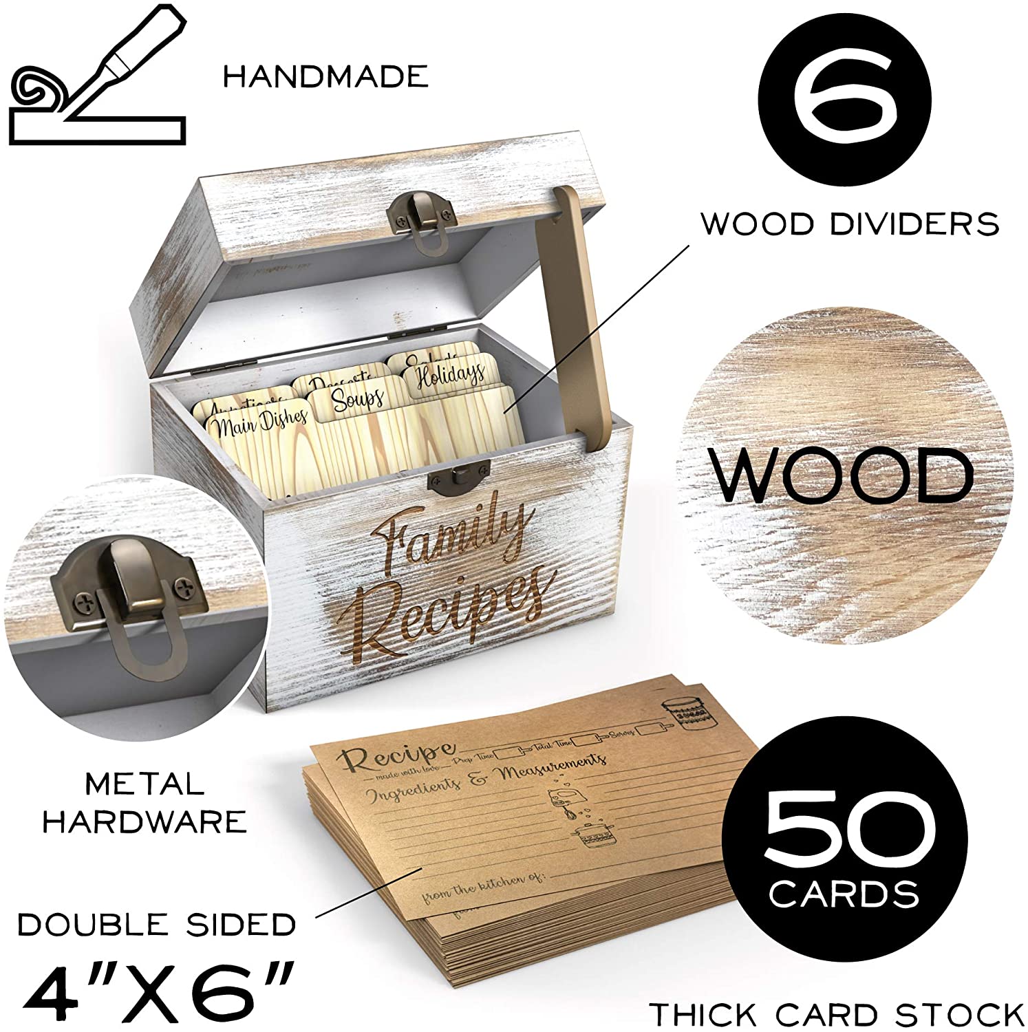 Wooden Recipe Card Dividers - Recipe Box Dividers - Card Dividers