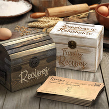Load image into Gallery viewer, White Wooden Recipe Box with Wood Dividers + 50 Double Sided Recipe Cards