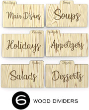 Load image into Gallery viewer, Brown Wooden Recipe Box with Wood Dividers + 50 Double Sided Recipe Cards